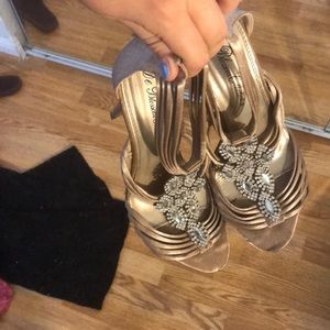 Tan jeweled heels